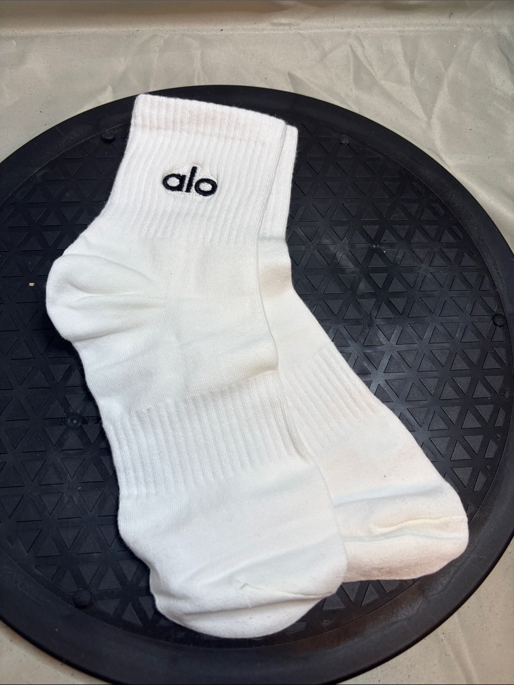 ALO Yoga Men's White Crew Socks with Black Logo